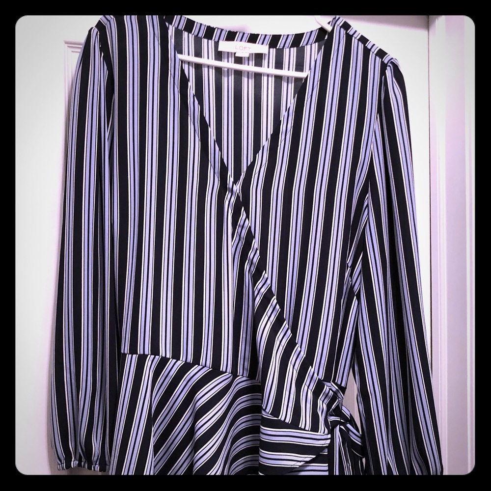 LOFT Pinstriped Wrap Blouse